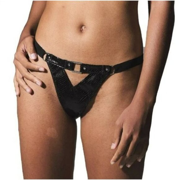 Thistle And Spire Chambers Thong Vegan Leather Snakeskin Pattern Black XL NWT - Picture 1 of 6